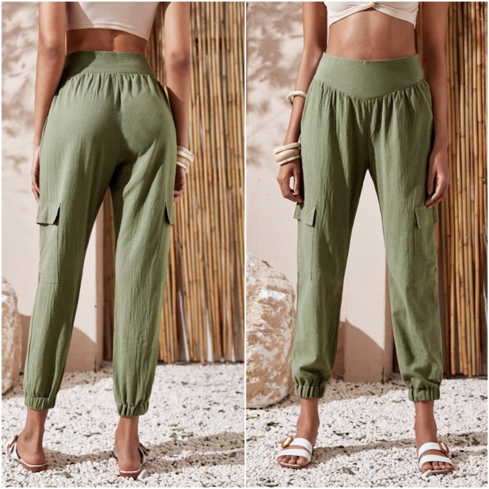Olive high waist cargo lounge jogger pants - Picture 1 of 3